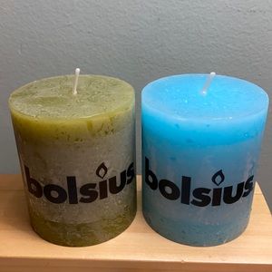BOLSIUS Unscented Pillar Candles, Aqua & Olive